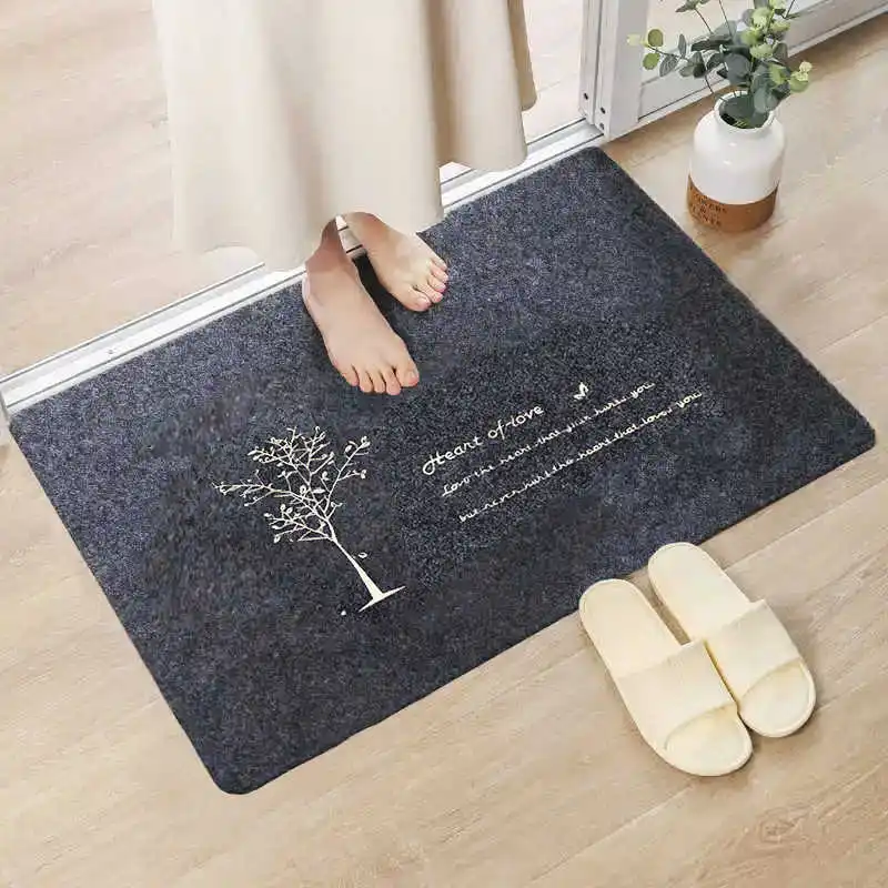 Embroidered Tree Doormat Hallway Entrance Door Mat 40x60cm Black Polyester Fiber Waterproof Non-Slip Decorative Shoe Clean Mats