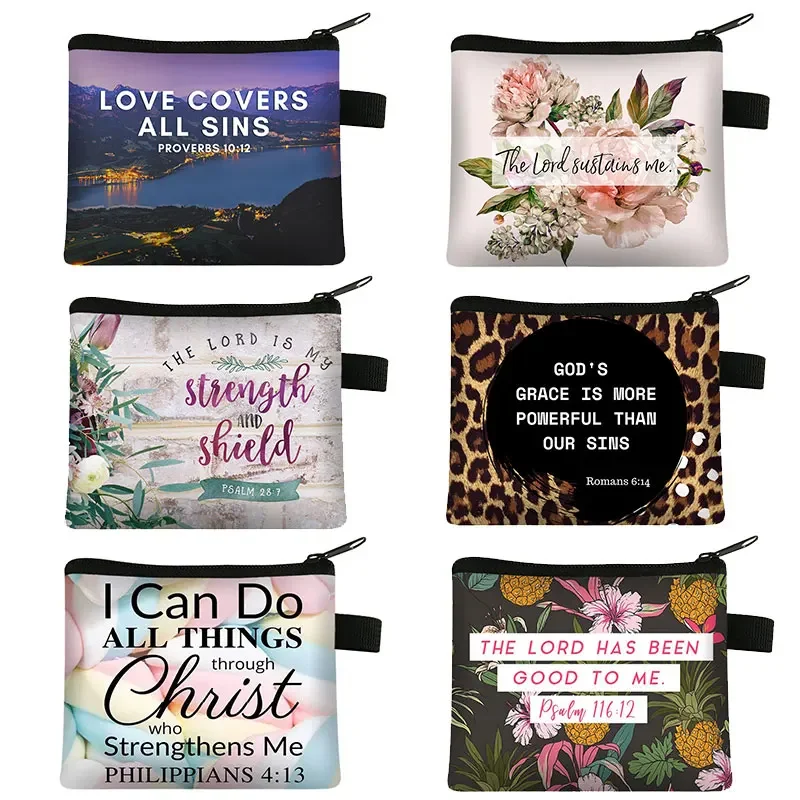 Christian Bible Verse Coin Purse Women Wallet The Lord Sustains Me Money Bag Small Handbag Floral Purses ID Credit Card Holder