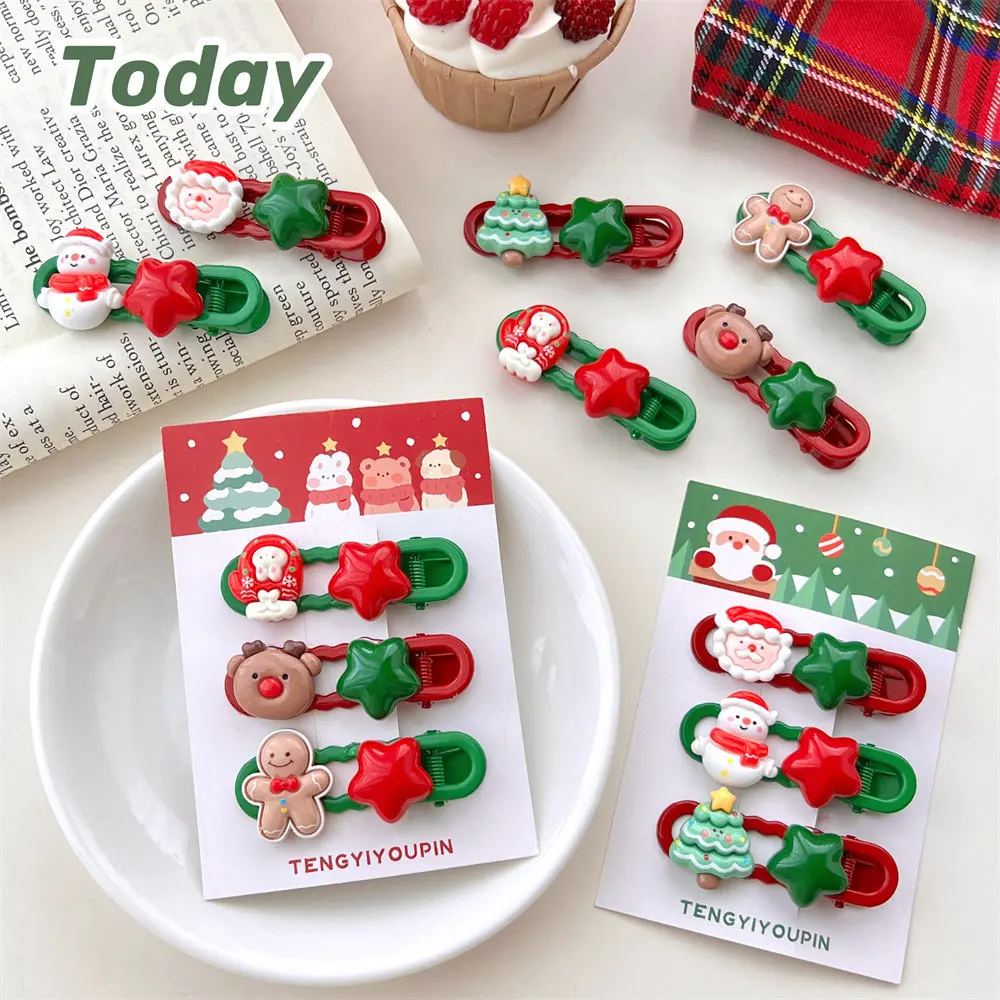 3Pcs Christmas Cute Cartoon Hair Clip Combo Sweet Girl Holiday Dress Up Hairclip Hair Accessories