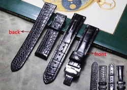 High-quality Crocodile Alligator Watchbands Butterfly Buckle Genuine Leather Watch Band Bracelet Strap Man 20mm 21mm 22mm Black