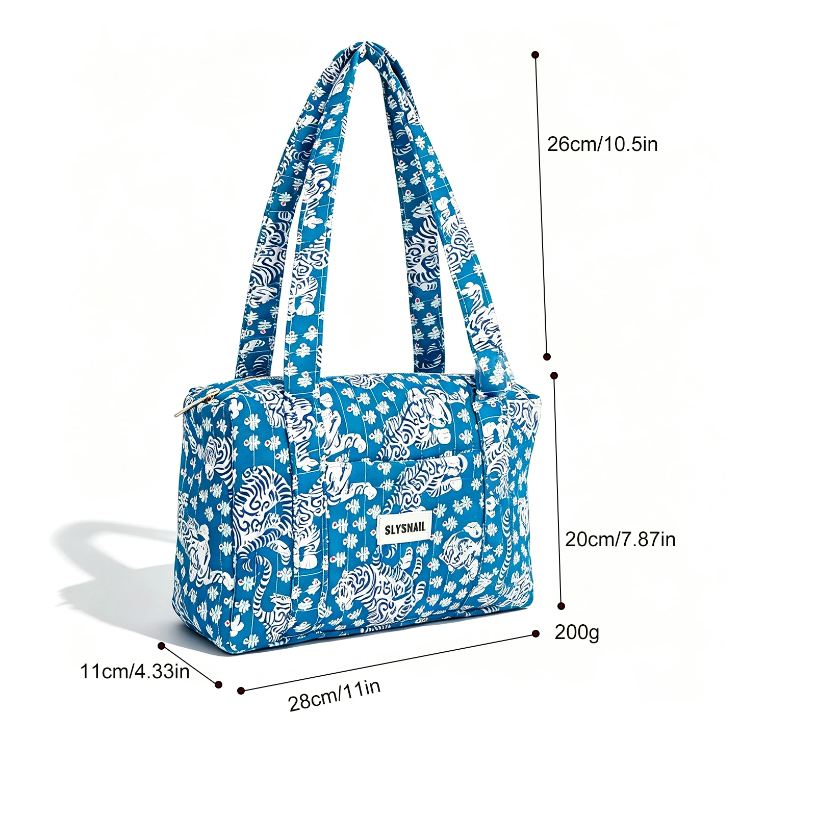 Gesteppte Schultertasche für Damen, Boho-Tigermuster, große Kapazität, Handtasche mit Reißverschluss – Detail 5