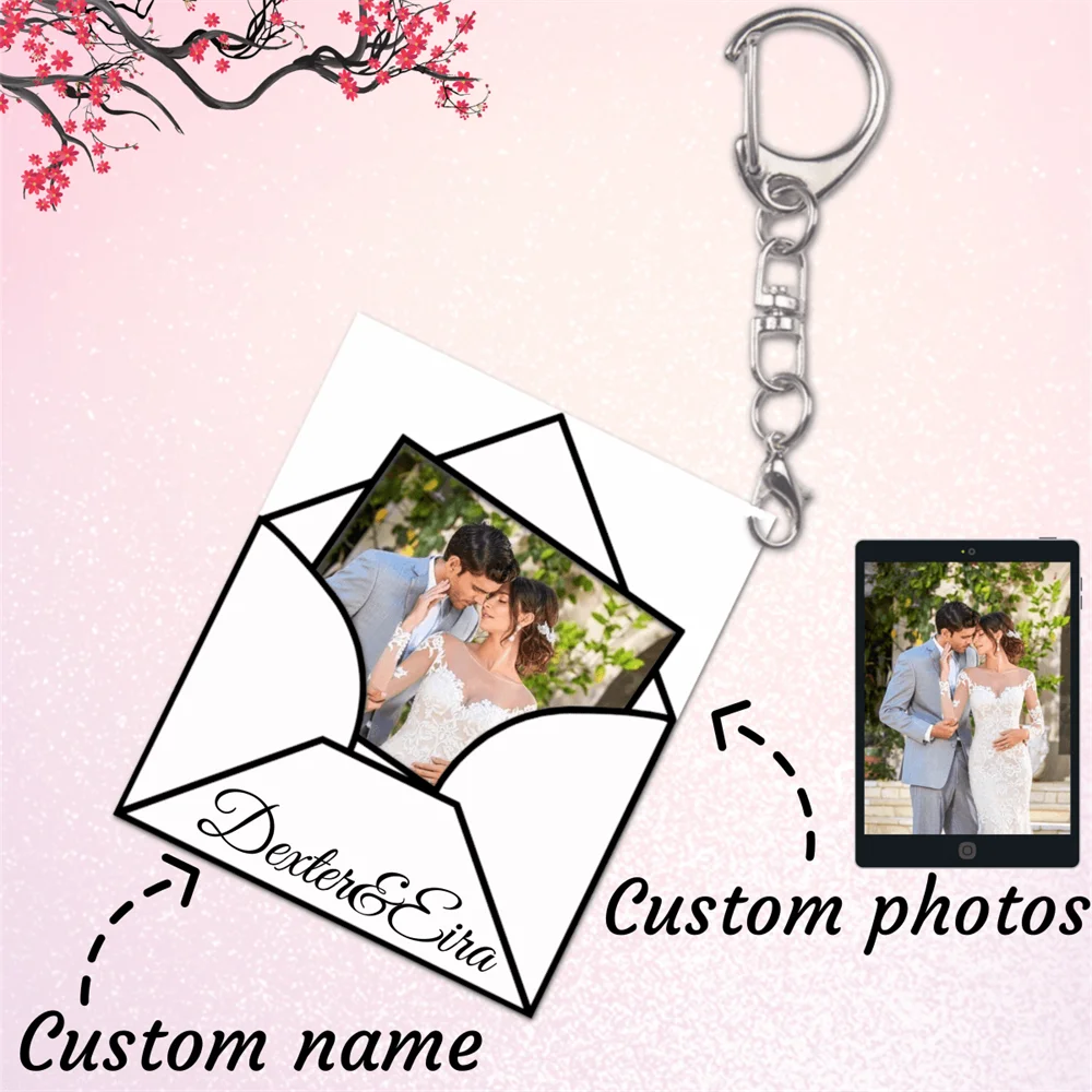 1PCS Customized Acrylic Envelope Keychain Personalized Photo Name Keychain Party Decoration Birthday Gift Custom Key Chain