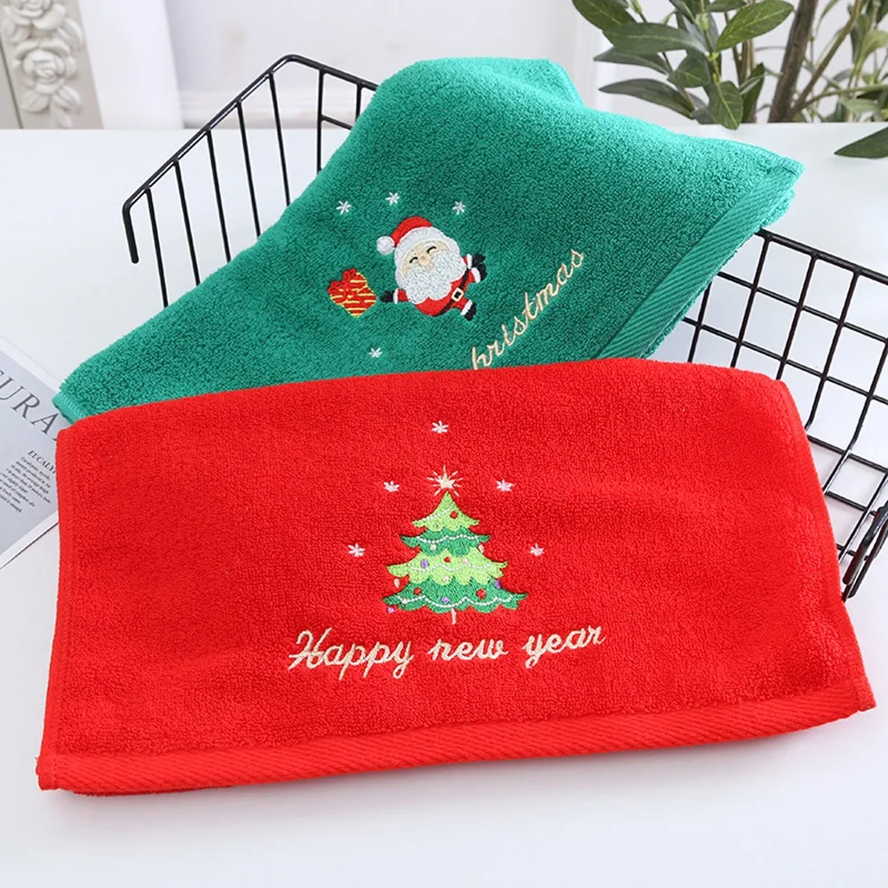2Pcs Practical Cotton Christmas Hand Towels Red 350 * 750mm Bath Towel Set Christmas Gift Towels Christmas Season