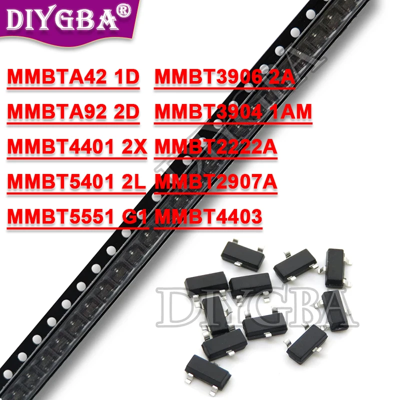 100PCS MMBT3906 MMBT3904 MMBT4401 MMBT5401 MMBT5551 MMBTA42 MMBTA92 MMBT2222A MMBT2907A MMBT4403 SOT23 Transistor SOT-23