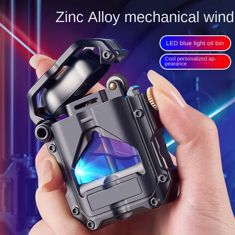 Metal Punk Style Windproof Transparent Fuel Tank Unusual  Lighter Creative Flint  Lighter Smoking Accessories