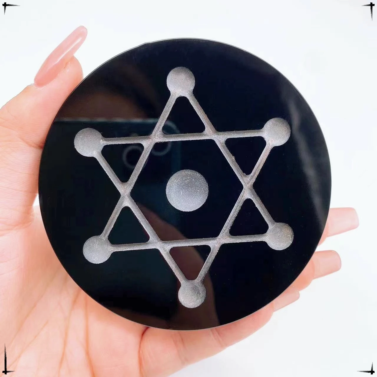 

100MM Chakra Plate Natural Black Obsidian Seven Star Sphere Array Round Base Crystal Healing Fengshui Mirror For Home Decor Gift