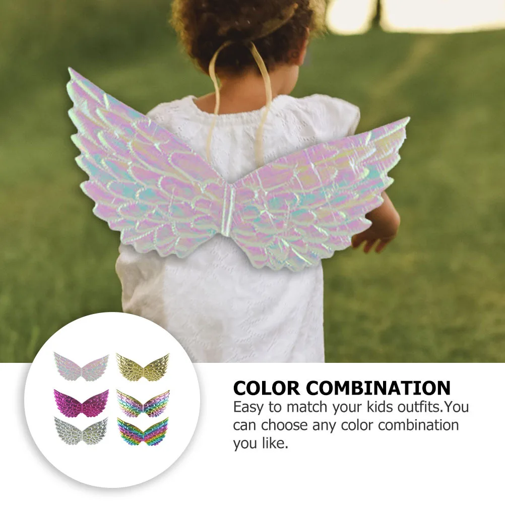 6 szt. Metaliczne skrzydła anioła dla dzieci, skrzydła wróżki, dekoracje na przyjęcie, rekwizyty do cosplayu, akcesoria do kostiumów, artykuły na przyjęcia dla dzieci