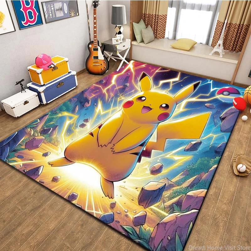 

1PC MINISO Pokemon Pikachu Cartoon 3D Printed Rugs Carpet For Home Living Room Children's Bedroom Sofa Decoration Floor Mat Gift