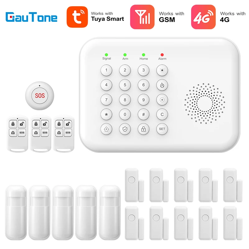 

Система сигнализации Tuya Wi-Fi 4G GSM работает с Alexa Security, домашний охранный детектор движения, датчик дыма, двери, окна