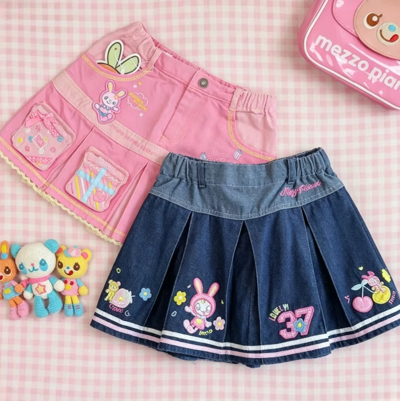 Vintage 2026 American Denim Skirts Women Casual Japanese Kawaii Cake Skirts for Girl Holiday Party Clothing Hight Waist Spring