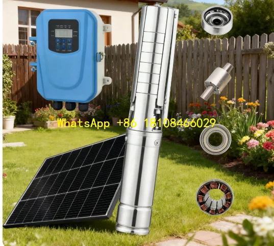 Bomba de agua solar de 1100 W con panel para riego por aspersión de huerto, caudal de 11 m3/h, profundidad de pozo/cabeza: 78 m