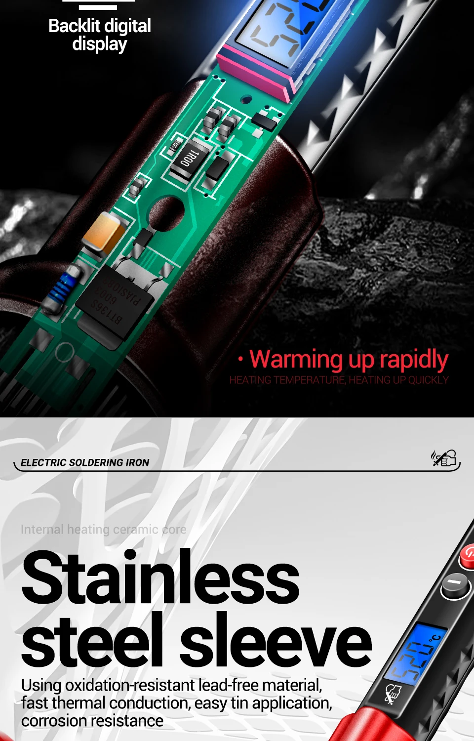 ANENG SL106 Digitale Elektrische Lötkolben 110 V/220 V Einstellbare Temperatur Professionelle Schweißen Solder US/EU Stecker schweißen Werkzeug – Detail 6