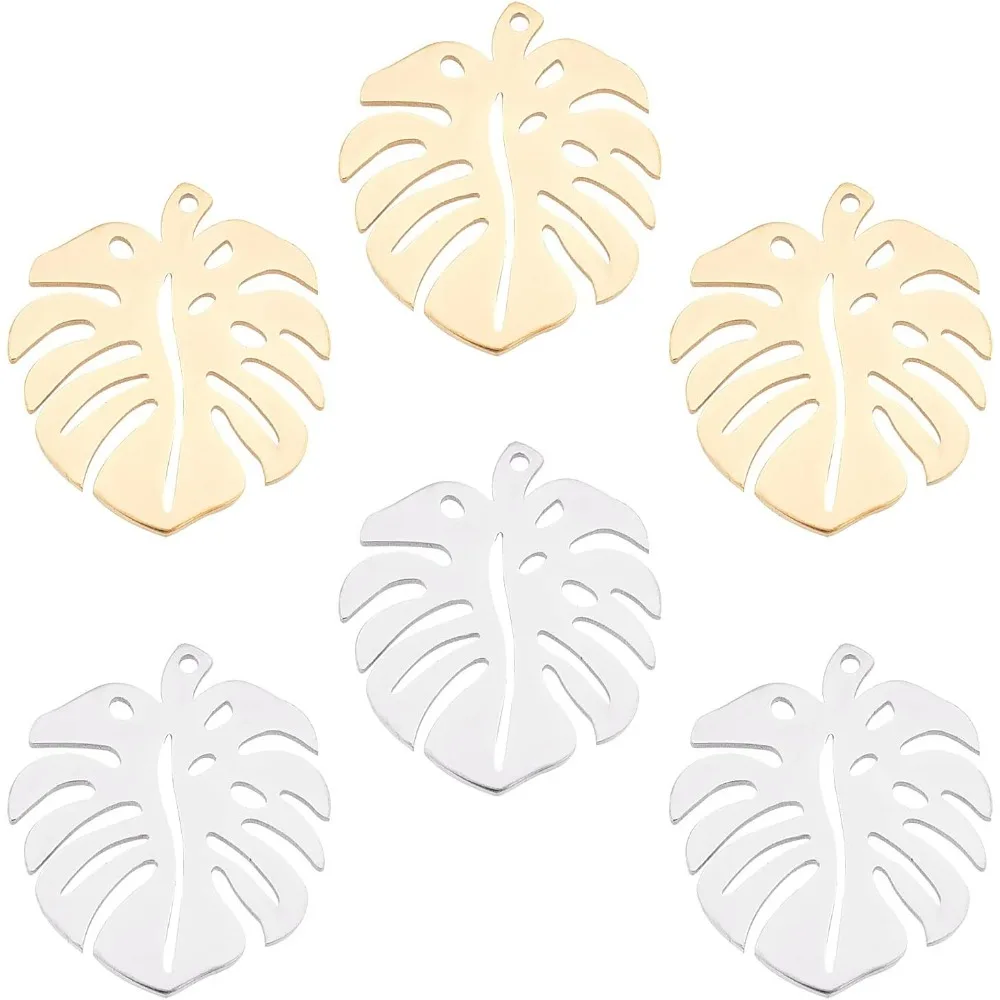 Flower Leaf Charms Hollow Pendants Stainless Steel Charms Metal Pendants Spring Fall Plant Charms Golden Stainless Steel Color