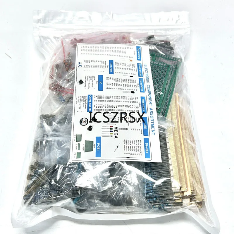 1818PCS DIY komponen elektronik Kit bermacam resistor Potensiometer DIP-IC LED kapasitor Triode dioda PCB tas/kotak