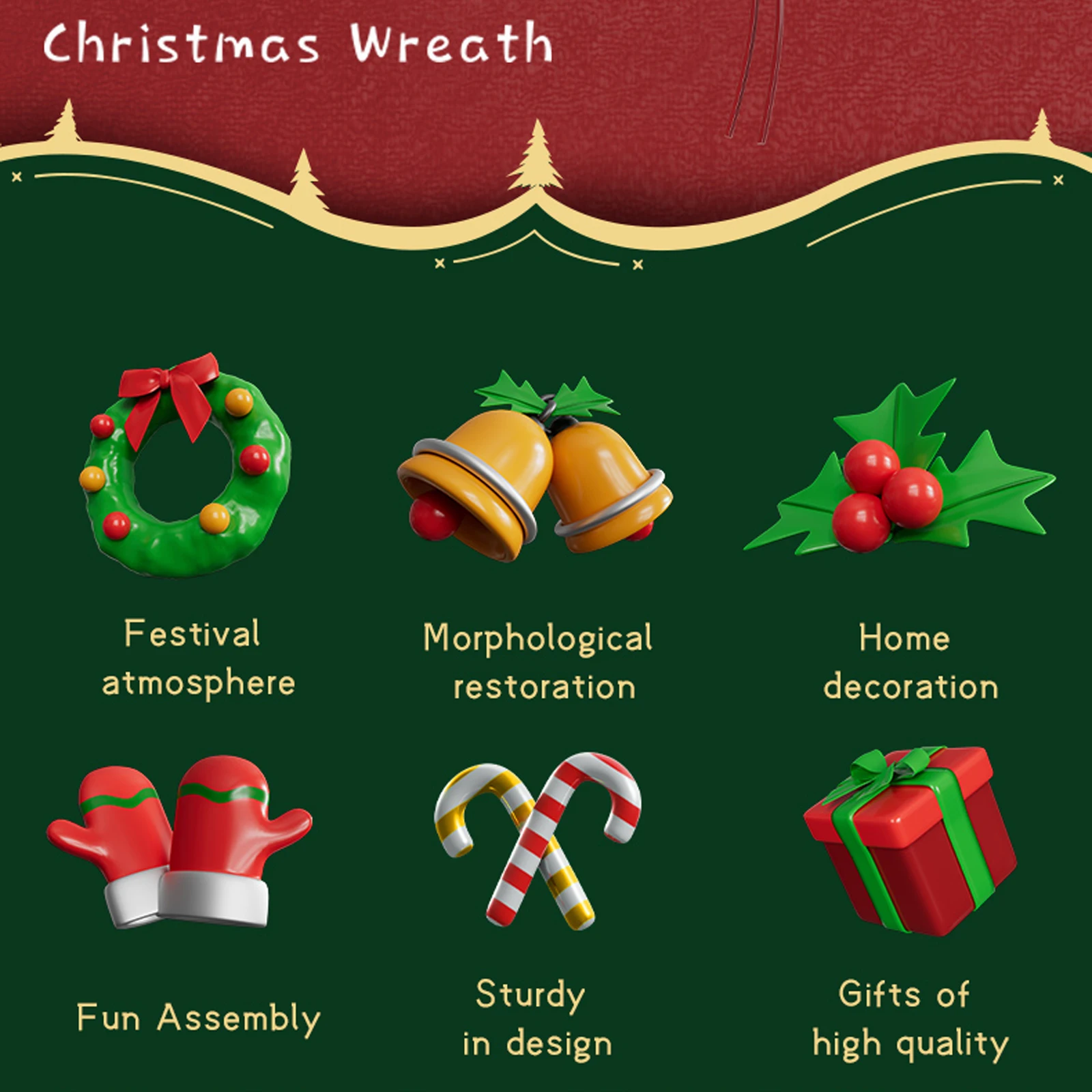 Mould King 10294 Christmas Wreath 1221PCS Building Blocks Set Holiday Home Office Decorative Wall Hanging Assembly Toys Gifts