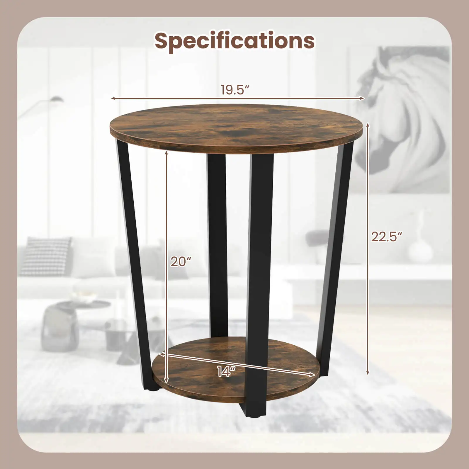 Industrial End Table Sofa Side Table Set ot 2 Nightstand with Storage Shelf