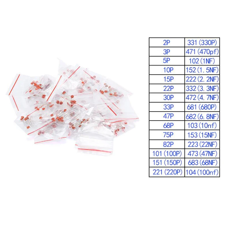 300pcs/lot Ceramic capacitor set pack 2PF-0.1UF 30 values*10pcs Electronic Components Package capacitor Assorted Kit samples Diy