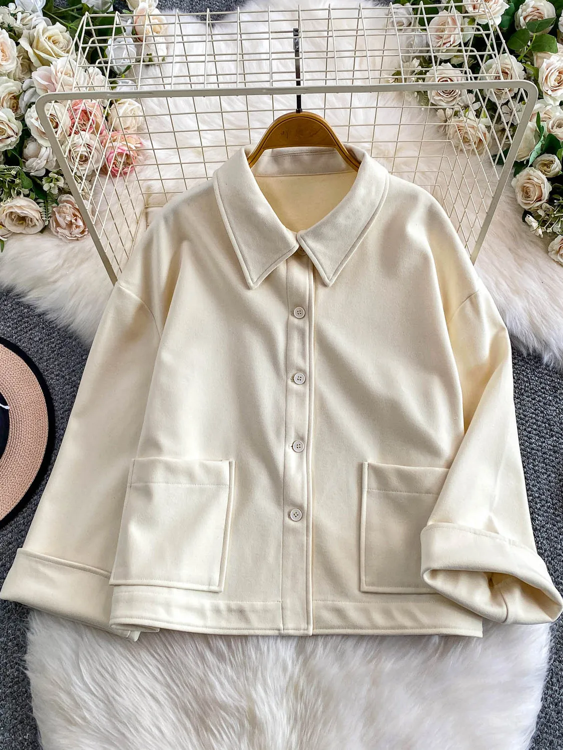 

Утепленная свободная куртка с воротником для похудения, женская повседневная универсальная верхняя одежда из шерсти премиум-класса, зимняя мода 2025