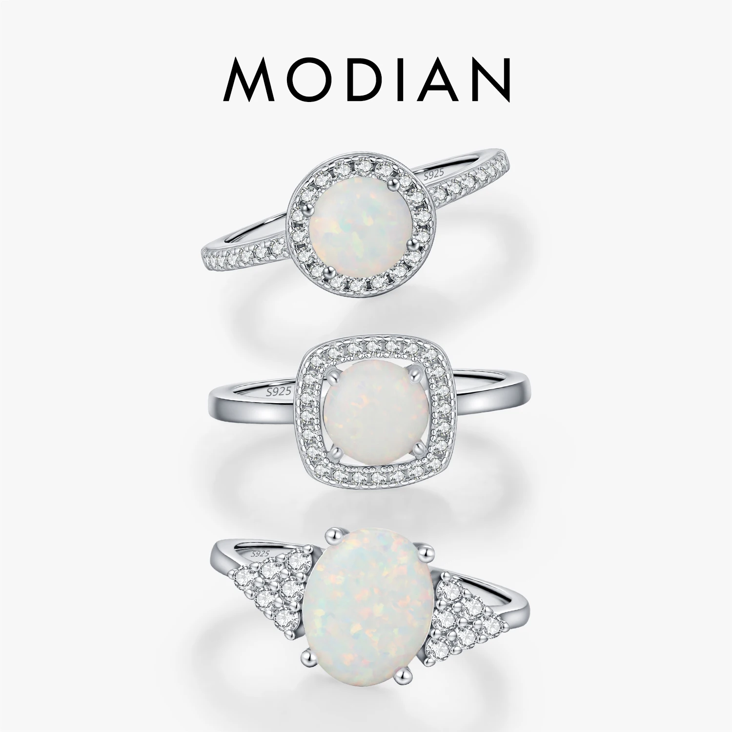 

MODIAN стерлингового серебра 925 пробы, кольца с милым опалом, модные круглые квадратные овальные кольца на палец для женщин, ювелирные аксессуары