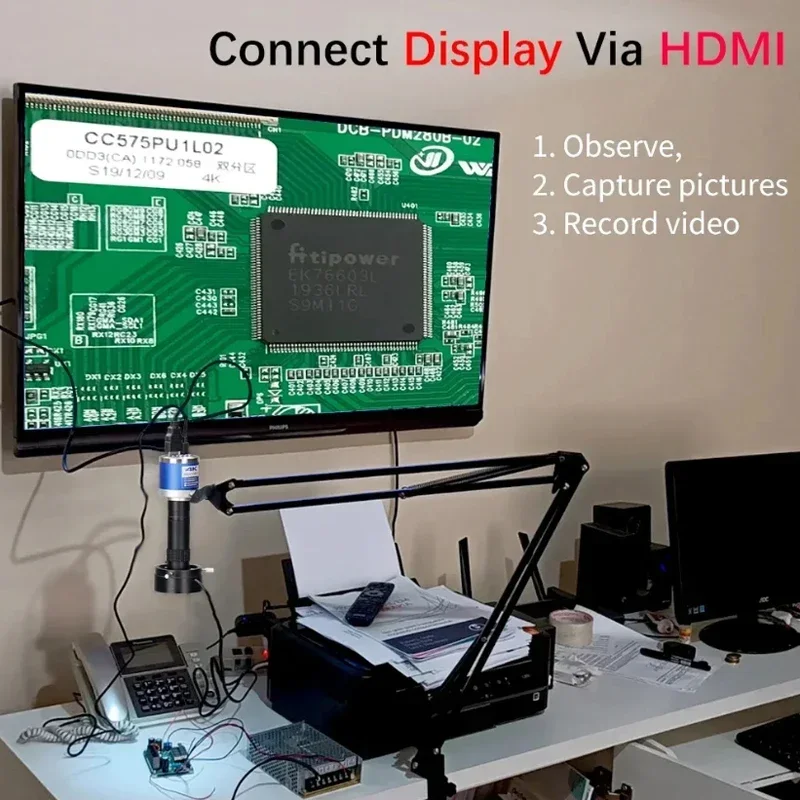 150X Zoom Lens 1080P 4K FULL HD Industrial Microscope C-Mount Digital Camera Via Type Measurement for PCB Soldering Phone Repair