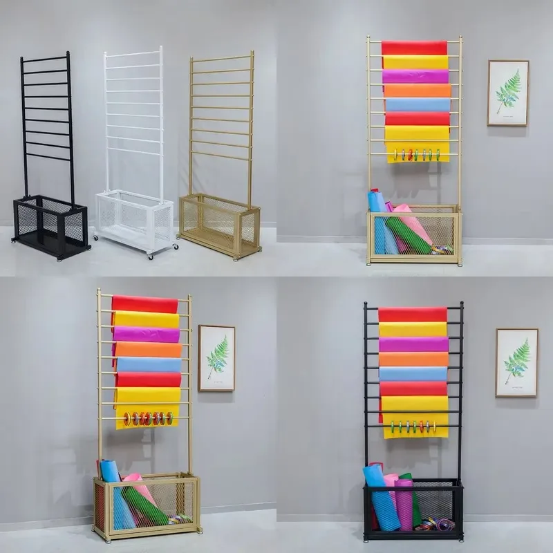 Simple Floor to Ceiling Metal Scarf Towel Display Rack Flower Shop Ribbon Satin Multi Layer Storage Pants Cloth Rack Model