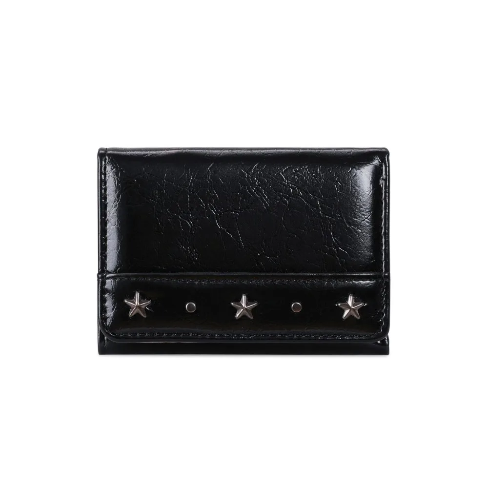 Vintage Style PU Star Rivet Trifold Wallet Compact Size Multiple Slots Card Holder Ultra Thin Large Capacity Cash Wallet Student