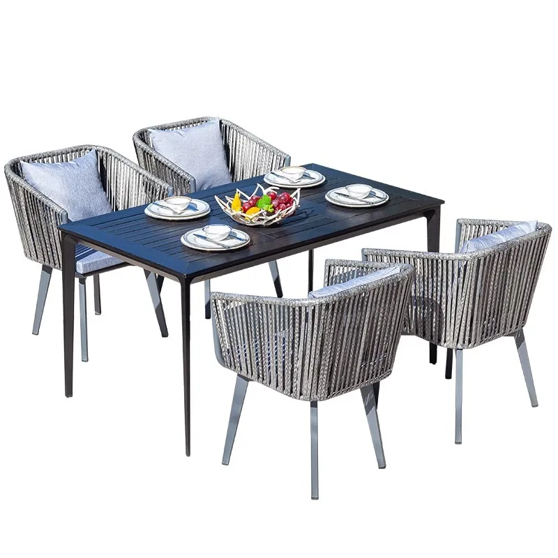 

Nordic light luxury outdoor dining table and chair combination, open-air barbecue table waterproof rattan chair