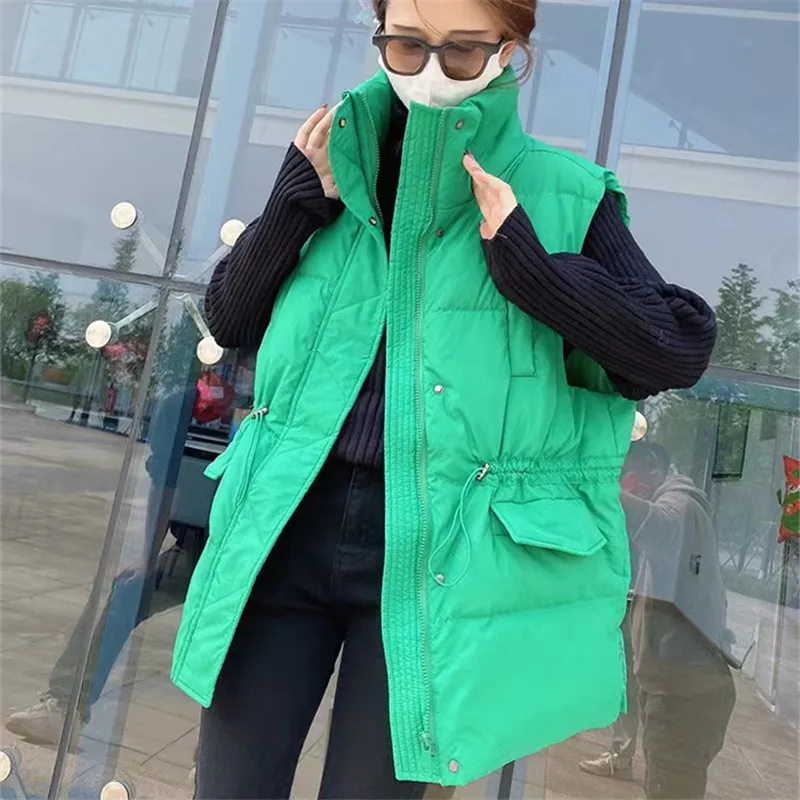 Autumn Winter Women Warm thick Down Waistcoat Jacket Stand Collar Oversize White Duck Down Vest Parkas Lady Sleeveless Tank Coat