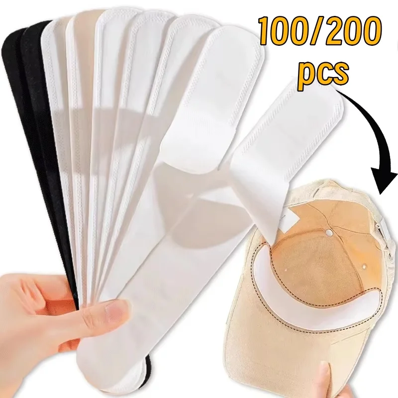 

100pcs Hat Sweat Absorber Stickers Summer Cap Liner Bands Sweatband Visor Hats White Tape Hat Size Reducer Liner Pad
