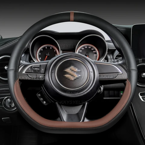 Кожаный чехол на руль D-образной формы для Suzuki Swift 2017-2022 — фото товара