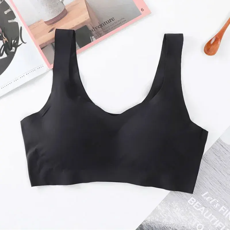 

Women Non-marking Bra Underwear Ice Silk Brassiere Without Steel Ring Beauty Back Bra Sleep Top Padded Bralette Soutien Gorge