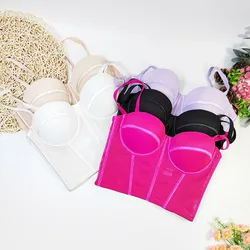 Women Chic Camis Fishbone Corset Top Spaghetti Strap Sheer Mesh Push Up Bustier Bralette Female Crop Tube Tops with Built In Bra