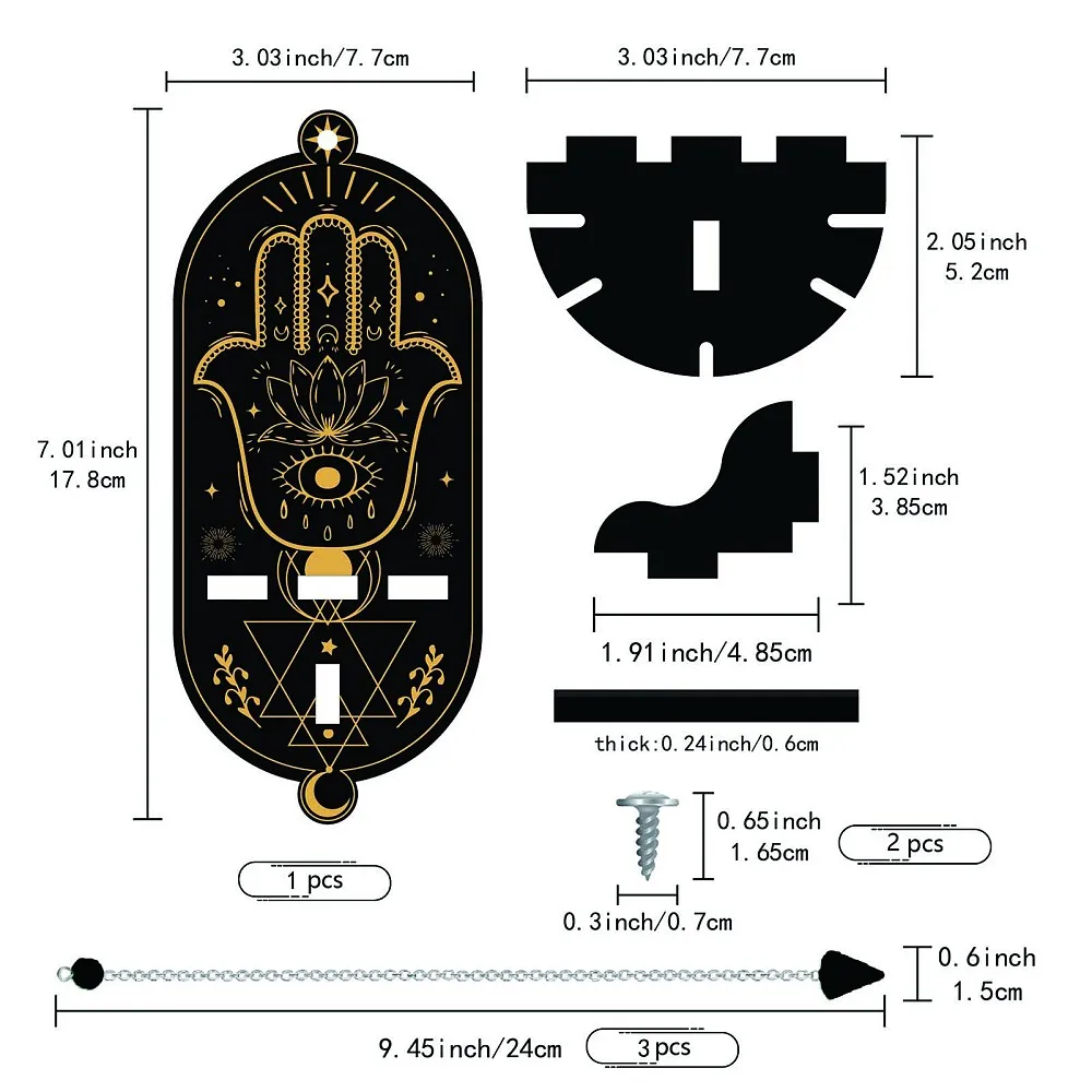 Small Shelf Display Hamsa Hand Star Wooden Holder Stand with 3Pcs C1 Gemst1 Pendulum Chains Magical Boho for Hanging Crystals