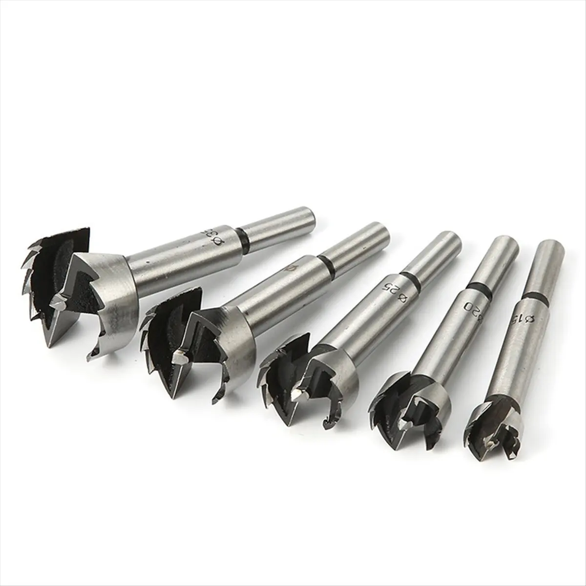 AA77 NEW  5PCS 15-35mm Forstner Woodworking Tools Hole Saw Hinge Boring Drill Bits Round Shank Steel Cutter for Wood Plastic