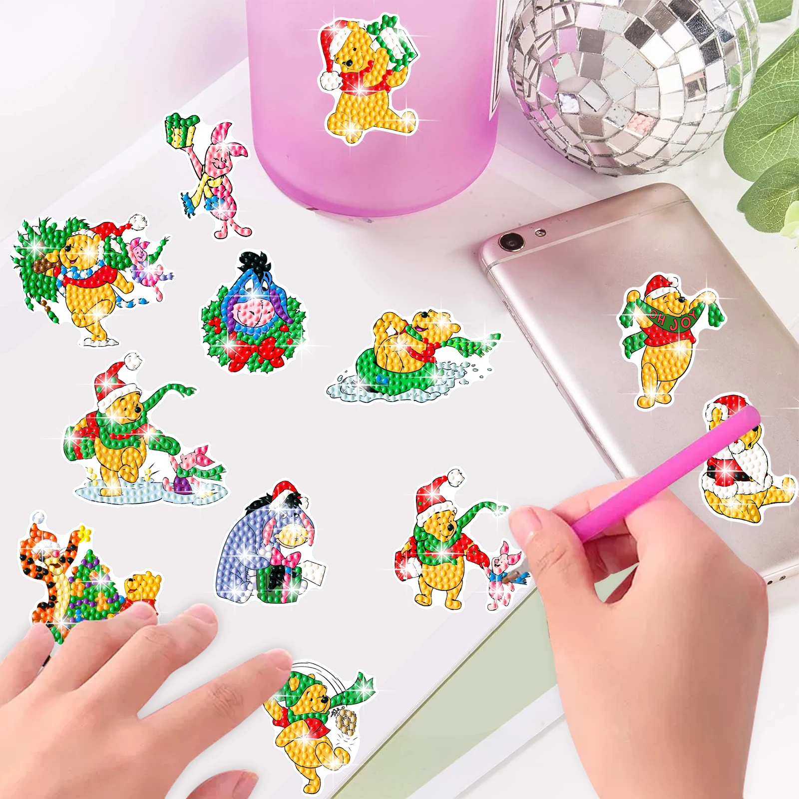 Afbeelding 6: Cartoon Winnie de Poeh Kinder DIY Diamant Schilderij Kit Willekeurige Diamant Stickers Focus Training Handgemaakt Creatief Knutselwerk