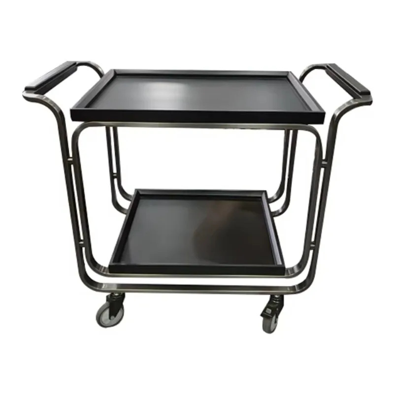 

2-Tier Wooden Hotel Trolley with Golden Metal Black Kitchen & Dining Room Food & Drink Serving Cart for Hotels & Restaurants