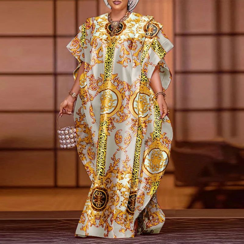 VONDA-Robe longue en satin, grande taille 5XL, mode élégante, maxi, sexy, imprimé patchwork, manches chauve-souris, éducatif, à volants, 2024