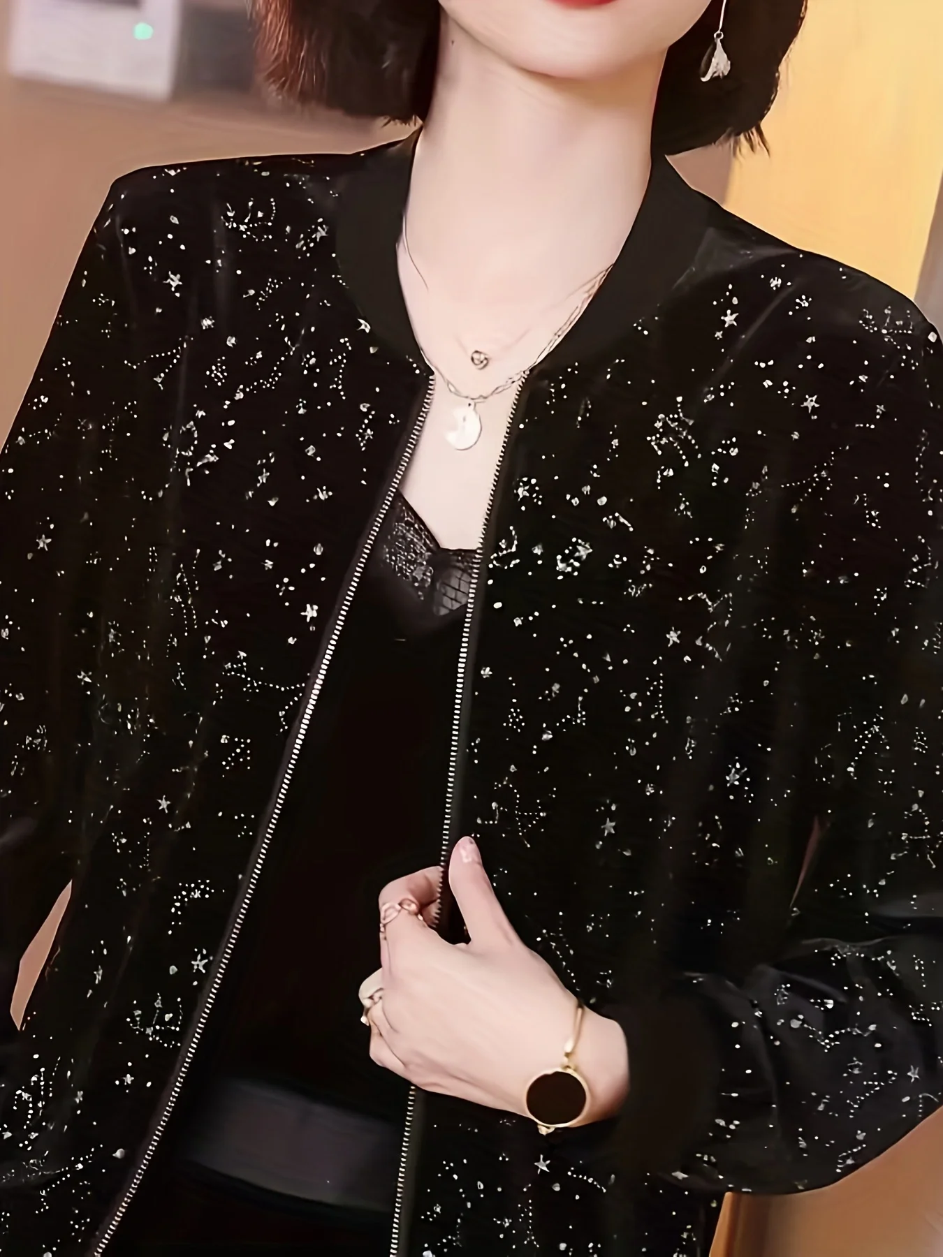 Baseball Jacket, Fashionable and Casual, New Style, Printed Zipper, Round Neck, Long Sleeve Women's Top