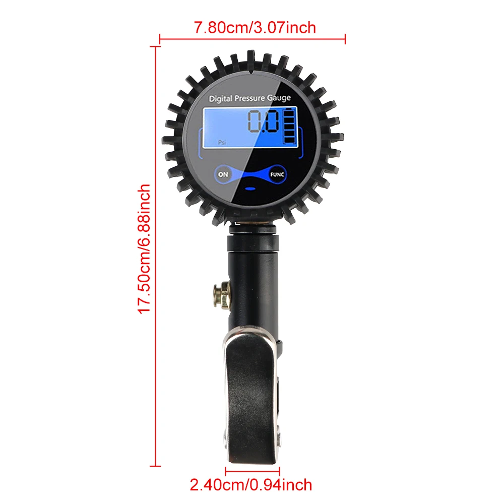 Universal liga de alumínio ar linha clip-on pneu bomba, inflação monitoramento manômetro, pressão inflator calibre, LCD Digital