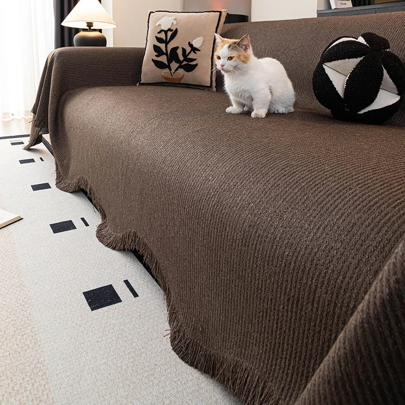 

Solid Color Chenille Sofa Cover Polyester Cotton All Season Universal Seat Cushion Anti-Scratch Stain Resistant Sofa Protector