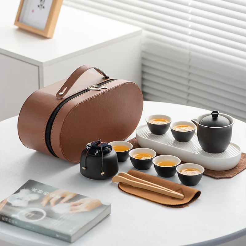 Creative Travel Tea Set Portable One-pot-three-cup Design Portable Gaiwan Outdoor Kung Fu Tea Set Office Ceramic Tea Cup Teapot