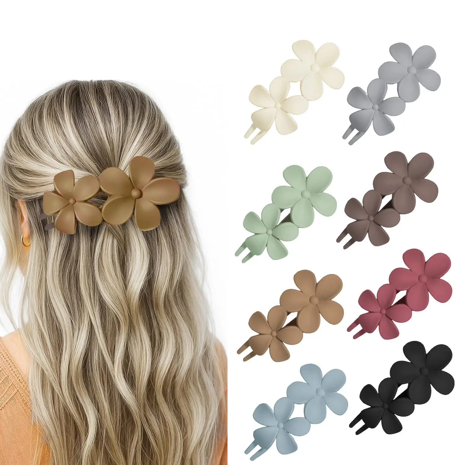 

8PCS Matte Hair Clips for Women, Non-Slip Hold, Stylish Floral Design, All Hair Types, Daily & Occasion Use