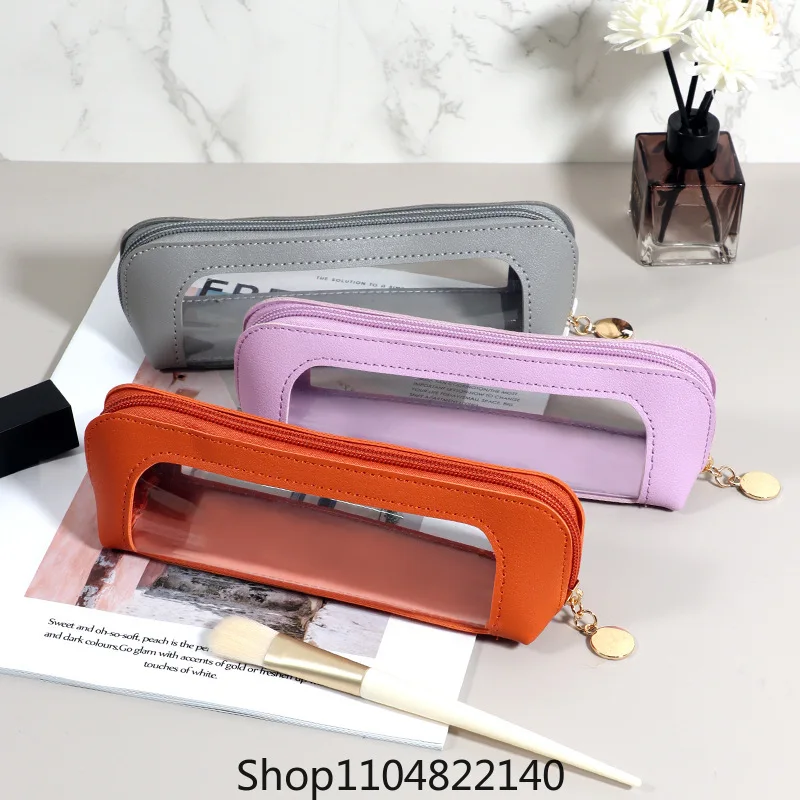 2025Portable Makeup Pouch Cosmetic Pen Lipstick Bag Purse with Transparent Window Women Zipper Closure Elegant Makeu Up Case