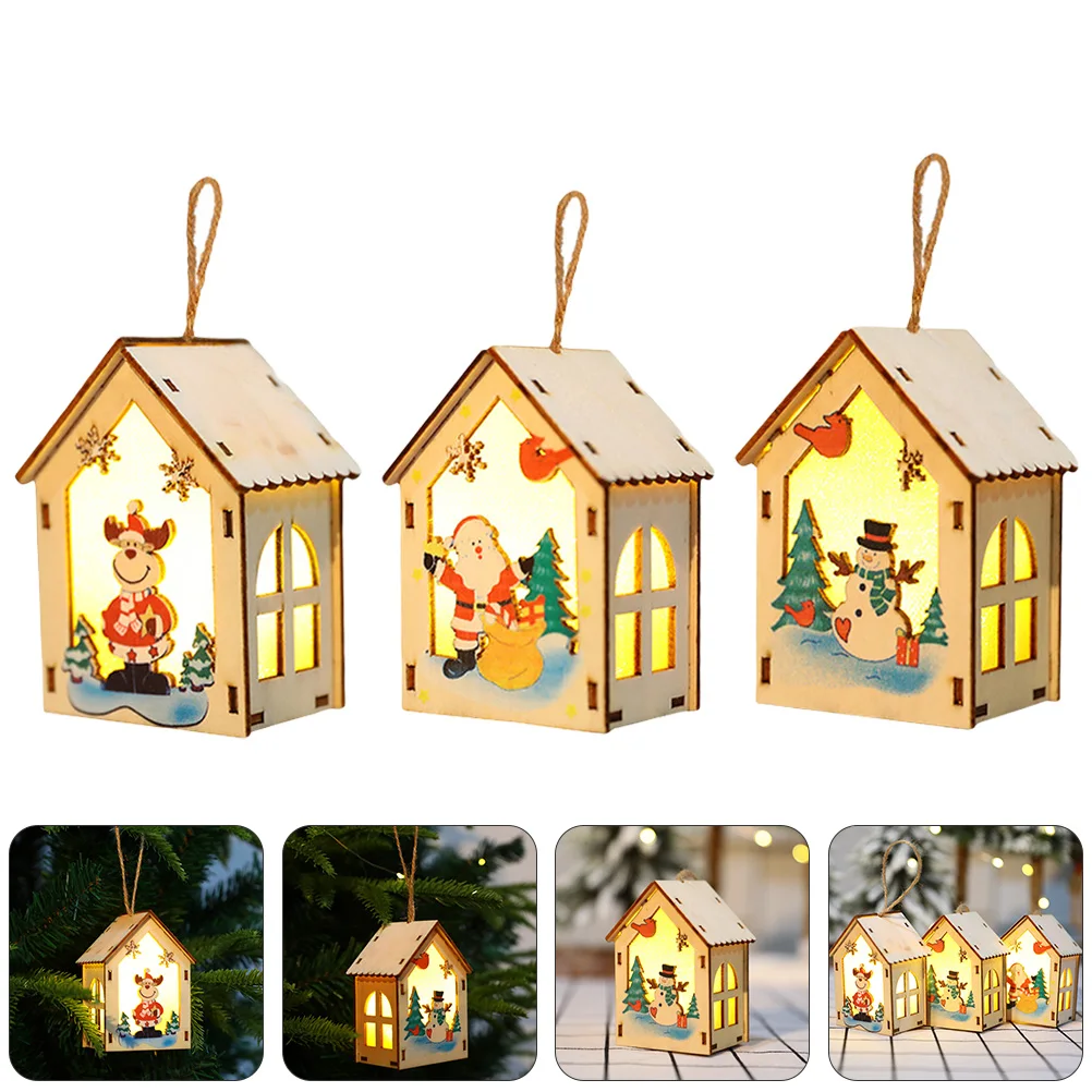 

3 pcs Glowing Small House Pendant Luminous Wooden Christmas Decorations Adorable Tree Hanging Crafts Party Supplies Lighted