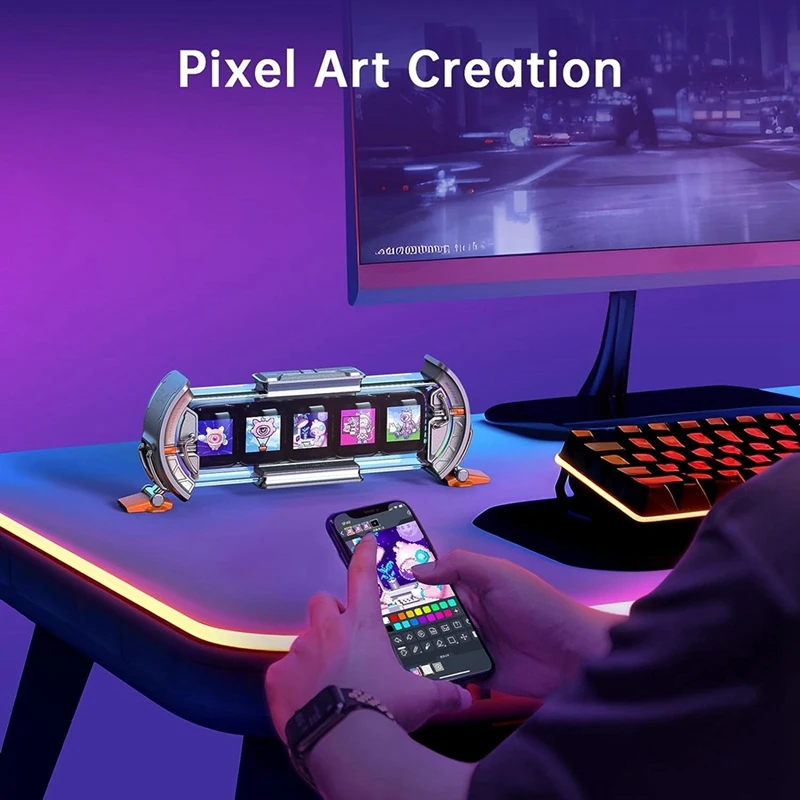 Gaming Setup Clock With Smart APP Control, Wifi Connect, RGB LED Display, Personalized Dashboard, Pixel Art