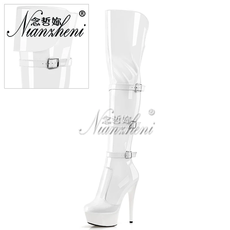 6Inch White Nightclub Platform 8Inch Strip Pole Dance Big Size Over The Knee Boots 20cm Women\'s Sexy Fetish Exotic Dancer Gothic