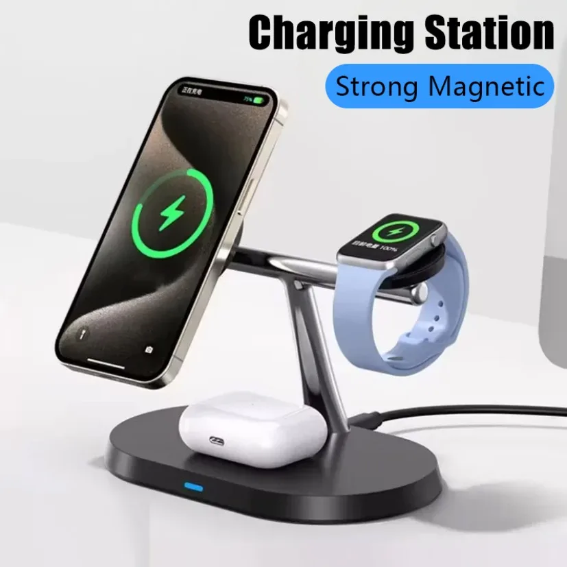 NEW Magnetic Wireless Charger Stand For iPhone 16 15 14 13 12 Pro iWatch 9 8 Airprods 3 In 1  Fast Charging Station
