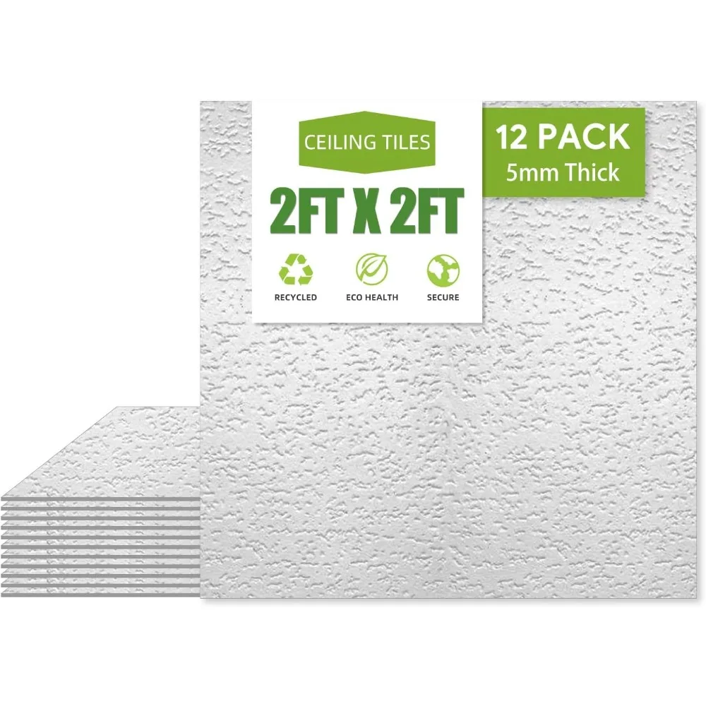 

2ft X 2ft Drop Ceiling Tiles, Waterproof, Washable and Fire-Rated - Reusable Ft-Package of 12 Tiles, 24 X 24in Ceiling