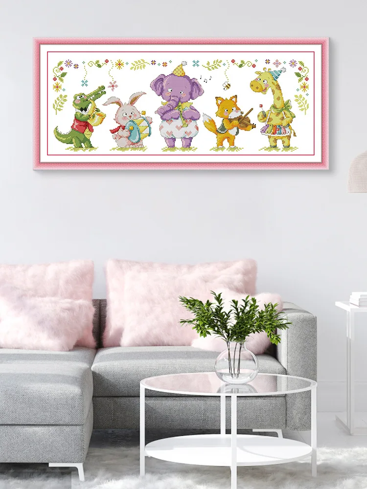 

Joy Sunday Pre-printed Cross Stitch Kit Easy Pattern Aida Stamped Fabric Embroidery Set-Little Animal Band