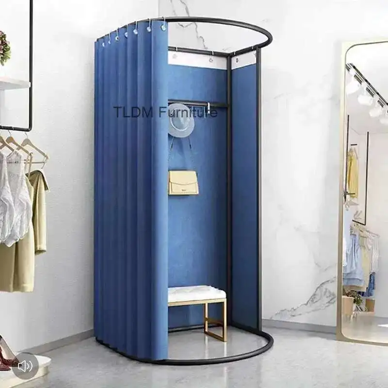 

Simple Mobile Curtain Storage Rack Movable Temporary Dressing Room Storage Holder Clothing Store Floor Fitting Room Display Rack